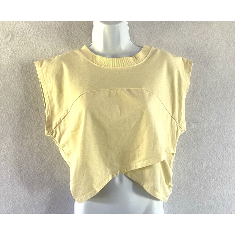 Y2K Indie Clean Girl Athleisure Butter Yellow Asymmetrical Crop Top XL Soft Girl